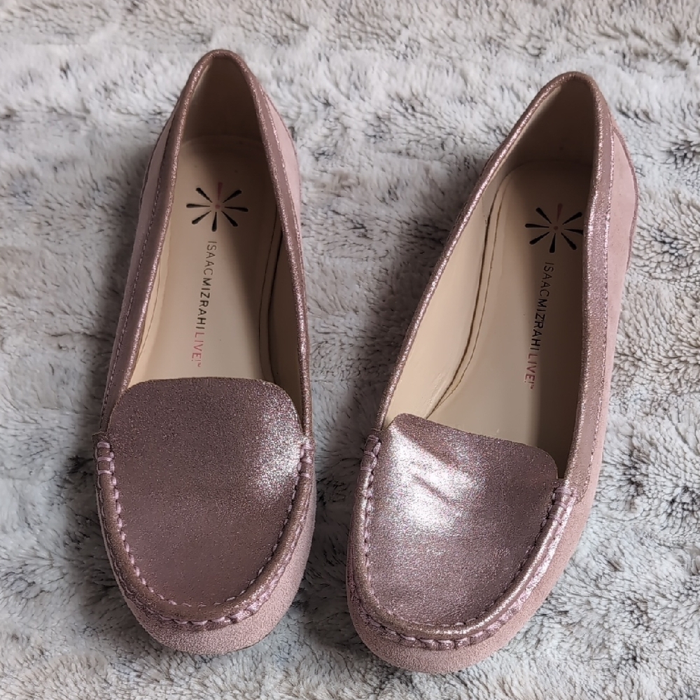 Issac Mizrahi Live! Leather Pink Metallic Moccasin Loafers - Picture 2 of 8